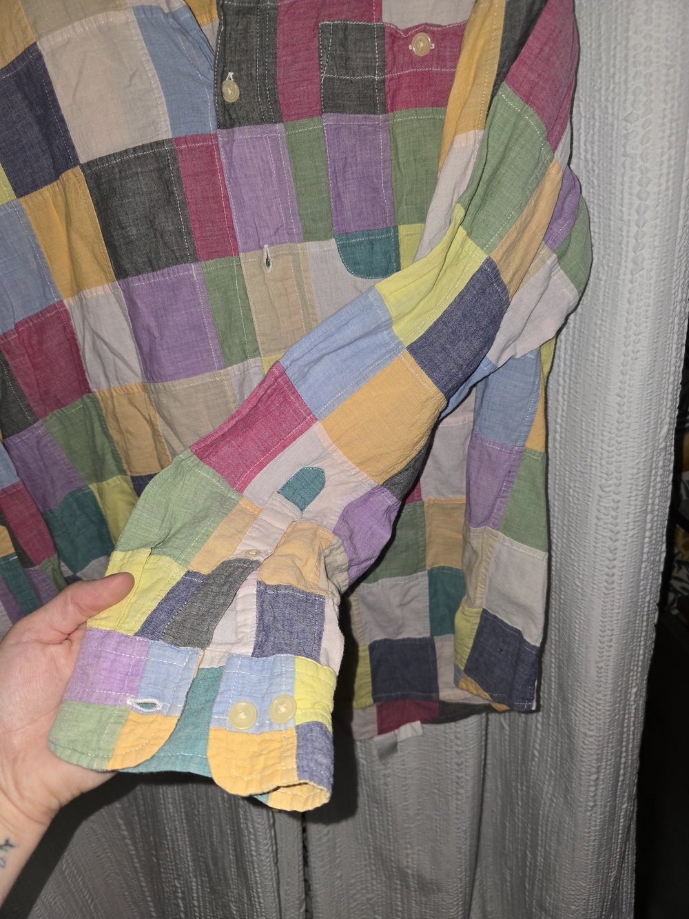 Womena LARGE Orvis Multicolor Patchwork Check Button-Down Shirt - Picture 5 of 6